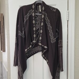 Monoreno Embroidered Grey Open-Front Southwestern Women's Cardigan